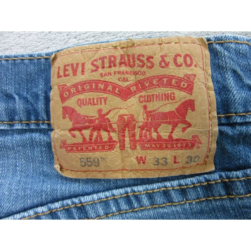Levis 559 Mens 33 x 30 Jeans (Actual 29 x 27.5) Fly Zipper Medium Wash Blue